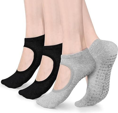 Abauoat 4 Paia Antiscivolo Calze Per Donne e Uomini Calzini Yoga Pilates Per Arti Marziali Fitness Barre Danza Ginnastica Calzini Pilates Calze Con Grip Senza Dita, Taglia Unica(2 Nero e 2 Grigio)