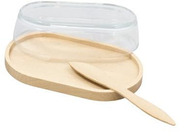 MASELNIQUE MASELLE BOUTEILLE en bois avec récipient à beurre en verre avec couteau