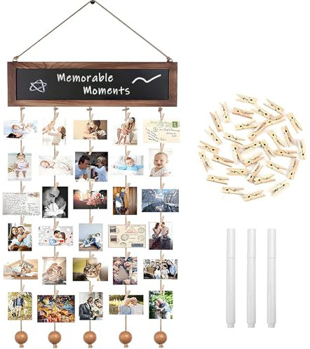 SupRovare Hängender Fotowand Bilderrahmen, Fotorahmen Collage, Foto Hängendes, DIY Foto Pinnwand Bilderrahmen mit Schnur Holzclips Fotohalter Wand Deko für Wohnkultur, Schlafzimmer