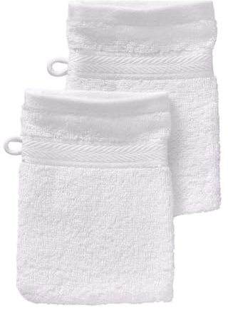 G BETTWARENSHOP Frottierserie Essential – Hochwertige Handtücher aus 100% Baumwolle – Saugstark, Weich & Pflegeleicht Waschhandschuh 2er Pack 15x21 cm, Weiss