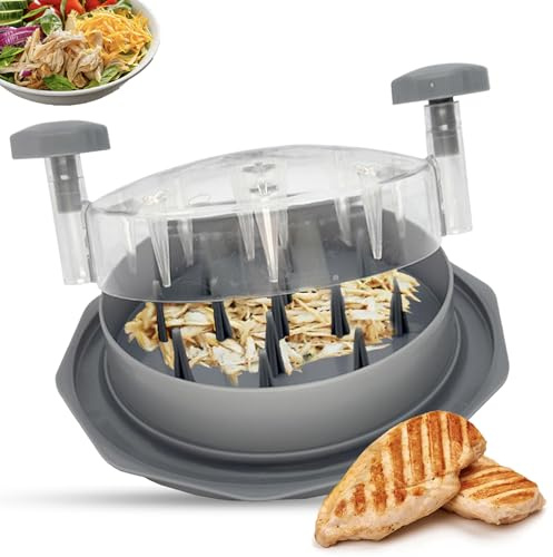Chicken Shredder for Home & Kitchen, Large Meat Shredder with Transparent Lid, Effortless Chicken Shredder Tool Twist- BPA-Free, Dishwasher Safe, Easy Grip (Grey)