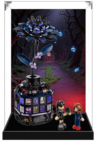 Transparent Acrylic Display Case for Lego 76784 Black Dahlia Model, Clear Box, Storage Box, Dustproof Box (Model not Included) (Black Base+Background 3mm)