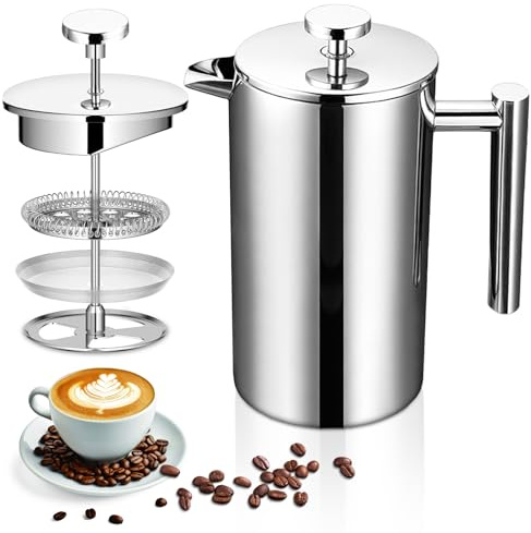 Kaffeebereiter French Press aus Edelstahl 1000ml Große Kapazität French Press Doppelwandig Isoliert Kaffeepresse, Kaffee Französische Presse für Haus Camping Büro für Verschenken an Kaffeeliebhaber