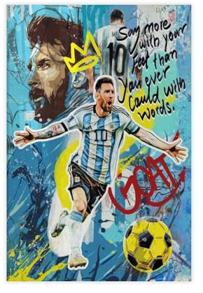 BKHJSASU Lionel Messi Fußball-Poster, Leinwand, Poster, Schlafzimmer, Dekoration, Landschaft, Büro, Raumdekoration, Geschenk, 50 x 75 cm