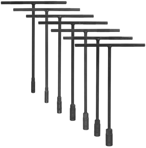 sourcing map 7pcs T-Handle Wrench Socket 6/8/10/11/12/13/14mm Metric High Carbon Steel 6-Point Spanner Socket with Long Reach for Motorcycle Bicycle Car Repair, Gray-Black
