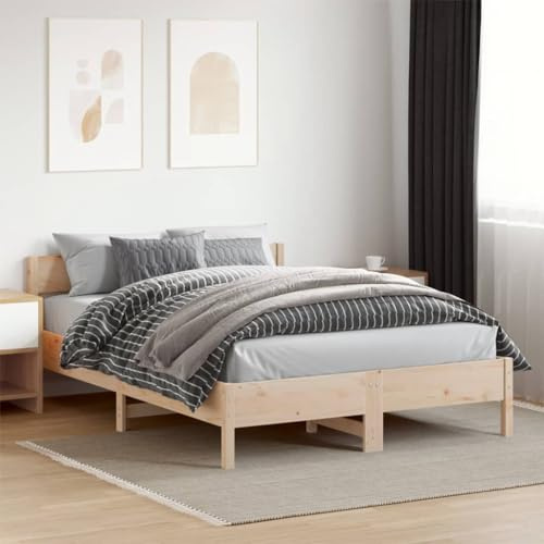 JHQHSM Massivholzbett ohne Matratze 140x200 cm Kiefernholz mit Kopfteil und Sperrholzlatten für erholsamen Schlaf und stabile Unterstützung