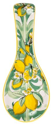 Ceramic Spoon Rest with Decorated Lemons - Mediterranean Style - SF176 (Green)