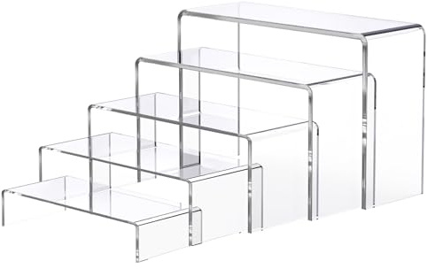 AirBanish 5 Pcs Acryl Risers Display Ständer, 5 Größen Acryldisplay Risers | Rechteckige, klare Tiered Display Stand für Schmuck, Kosmetik, Cupcakes, Makeup, Pop-Figuren Halterung