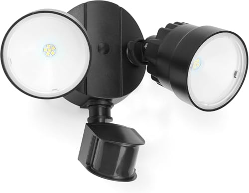 LUTEC Shrimp 12W PIR LED-Sicherheitsleuchte 1250LM 5000K Außenleuchte mit Sensor Wand-Außenleuchte Integrierte Doppelkopf-Flutlicht, Außenbereich für Terrasse, Garten, Hof Schwarz