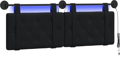 vidaXL Hängendes Kopfteil Mit LED Licht Schwarz Samt, Bettkopfteil, Rechteckig aus Samt, Wandmontage, Bequeme Polsterung, Knopfheftung, Platzsparend Décor
