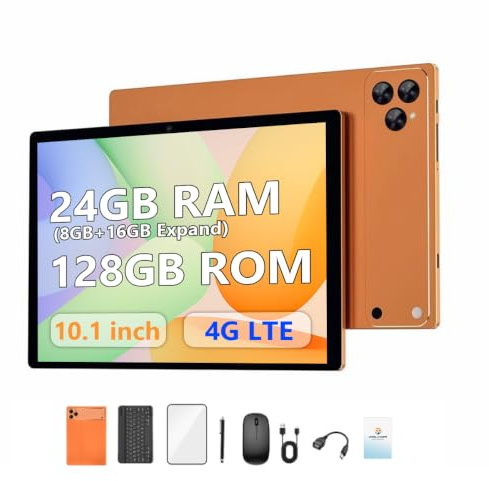 Tablet Android 13 da 10 pollici, 4G LTE, 24 GB (8 + 16) GB + 128 GB con tastiera