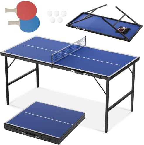 ACXIN Bordtennisbord vikbart set svart blå MDF 12 mm mini bordtennisbord med nät racketar bollar bärbar vikbar inomhus utomhus spel bordtennisbord för hem kontor fritid