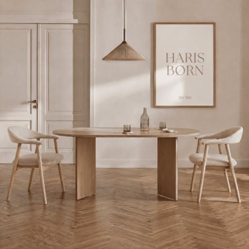 Haris Børn® Esszimmerstühle mit Holzbeinen (2er Set) Beige - Polsterstuhl mit Armlehne - Premium Esstisch Stühle & Wohnzimmer Stühle - Moderner Esszimmerstuhl 30 Tage risikofrei testen