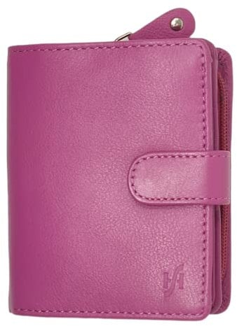 STARHIDE Women RFID Blocking Genuine Leather Clutch Wallet with Id Window and Side Zipped Coin Pouch 5530 (Fuchsia)