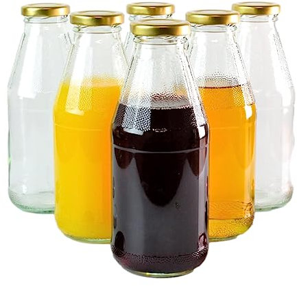 gouveo Lot de 6 bouteilles de jus de fruits 500 ml avec couvercle à visser or - Bouteille ronde en verre 0,5 l avec bouchon TO43 – Bouteille vide à remplir pour la cuisine et la maison (SF500G)