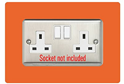 Double Socket Surround, Square Acrylic Back Panel Finger Plate, Decorative Frame for Neat and Tidy Finish, Font Colour:Orange