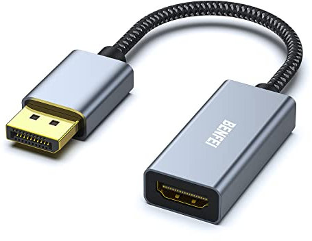 BENFEI Adaptateur Displayport vers HDMI 4K, 4K DP Adaptateur DisplayPort vers HDMI pour HP, ThinkPad, AMD, NVIDIA, Bureau et Bien Plus Encore,Boîtier en Nylon et Aluminium
