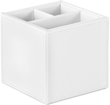 OSCO White Faux Leather Pen Pot | 3 Sections | Pencil Holder | Desk Tidy | Office Organiser | Makeup Storage | Cosmetics Display | H10.0 x W10.0 x D10.0 cm |