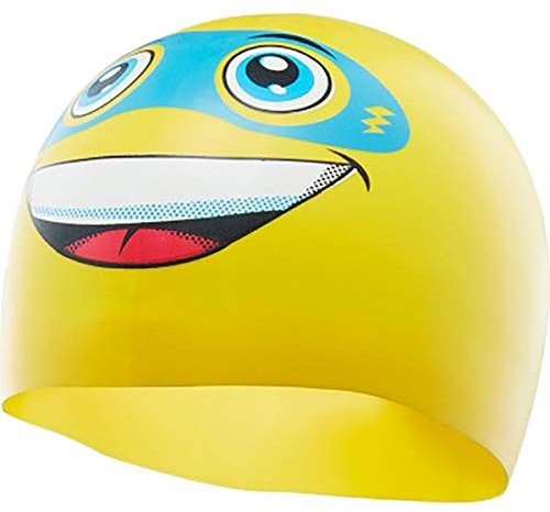 TYR Super Day Silicone Swim Cap Badekappe im gemusterten Design, gelb, Einheitsgröße
