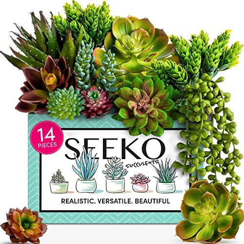 Seeko Lot de 14 Plantes succulentes artificielles de qualité supérieure – Plantes succulentes réalistes – Décorations Grasses texturées sans Pot pour Bricolage – Plantes artificielles
