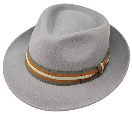 Borges & Scott B&S Premium Doyle - Teardrop Fedora Hut - 100% Wollfilz - perfekt zum Reisen - was-serabweisend - Unisex - 60cm Hellgrau