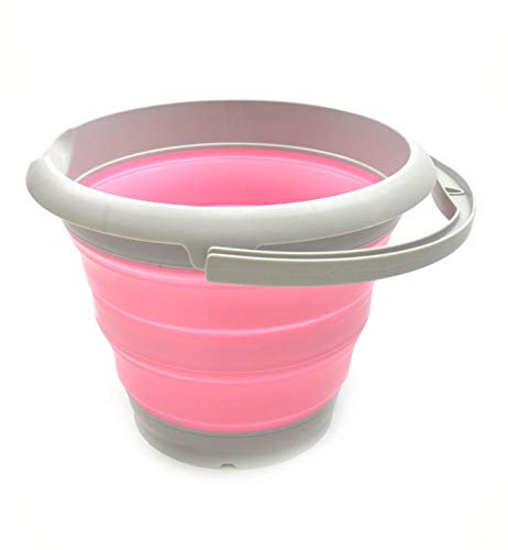 SAMMART 5L Faltbarer Plastikeimer - Faltbare runde Wanne - Tragbarer Wassereimer zum Angeln - Platzsparender Außenwassertopf (Grau/Rosa, 5L)