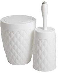 Addis Diamond Style Bathroom Swing Bin & Toilet Brush with Internal Detergent Injection Handle System Twin Set, White