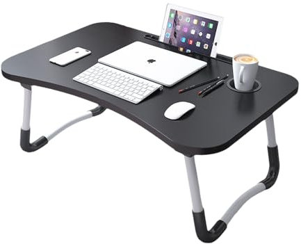 Mesa de Ordenador portátil para Cama y sofá, Soporte para Ordenador portátil, Soporte Vaso Mesa Plegable, portátil, Bandeja de Desayuno Mesa de Cama multifunción (Negro)