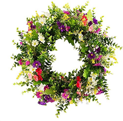 Cratone 45cm Künstliche Türkranz Seidenblumen Kunstblumen Türkranz Wandkranz Deko Kranz Handgefertigt Chrysantheme Blumenkranz Alle Jahreszeiten Wanddekoration Kranz