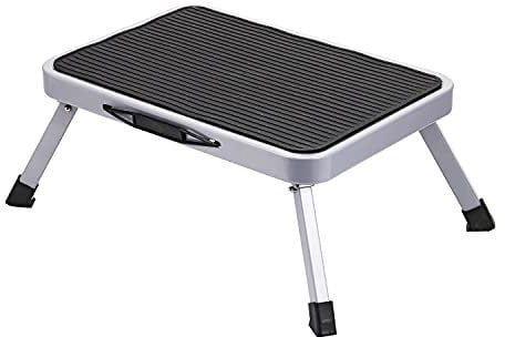 Taylor & Brown Folding Step Stool Portable Lightweight Steel Step Ladder with Non Skid Rubber Platform One Step Easy to Store Foldable Design Ideal for Home/Kitchen/Garage/Caravan (Grey)