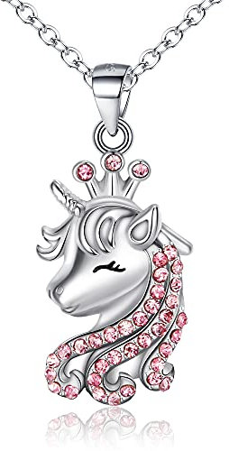 EVER FAITH Einhorn Halskette für Mädchen 925 Sterling Silber Mehrfarbig Cubic Zirconia Glück Anhänger Kette Geschenk für Tochter Enkelin Rosa