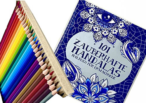 Minis Kreativ Buntstifteset mit 24 Buntstiften + DUO-Anspitzer, perfekte Farben Gratis Buch 101 Zauberhafte Mandalas, für Künstler, Kinder und Erwachsene geeignet