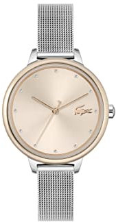 Lacoste Analog Quarzuhr für Damen Kollektion Cannes mit Silbernes Edelstahl-Mesh-Gliederarmband - 2001202