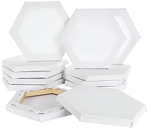 CYEAH 12 Stück leere Leinwand zum Malen, 10.2 cm sechseckige Leinwandbretter, weiße Leinwände zum Malen, Kunstbedarf für Erwachsene & Kinder, für Acrylgießen und Ölgemälde