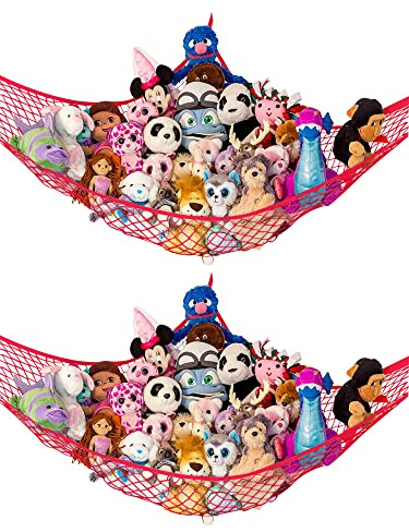 Lilly's Love Teddy Hammock, 2 Pack | Toy Hammock for Stuffed Animals | Soft Toy Storage | Cute Room, Bedroom & Home Decor | Large (Red)