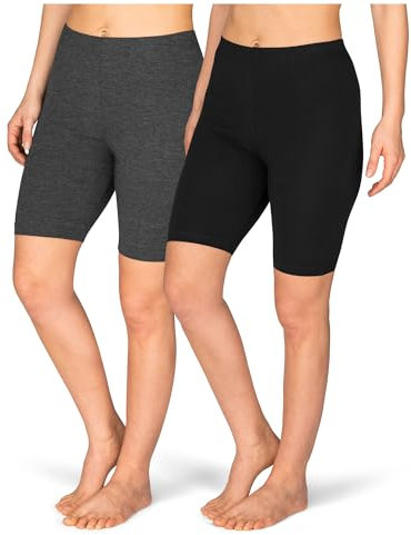 SES Radlerhose Damen Baumwolle 2er-Pack 40-42 Schwarz/Anthrazit - 100% Baumwolle - Radlerhose Damen kurz für Kleid - Perfekter Sitz & Komfort
