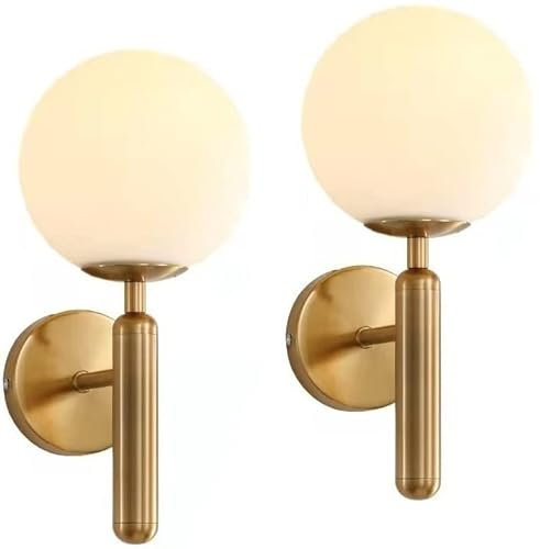 CSBH Wall Sconce Light Set of 2,Led Remote Control Battery Operated Indoor Wireless Metal Wall Light Fixture,Modern Golden Globe Glass Wall Lamp for Bedside Bedroom Bathroom Loft Wall Decor