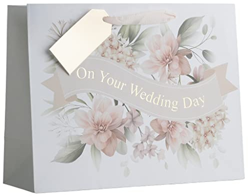 Design By Violet White Kraft On Your Wedding Day Gift Bag with Gold Tag Shopper 100% Recyclable Large Size