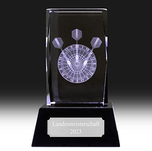 Druckspezialist Pokal Dart Glas 3D Glasblock extra schwer mit Gravur (Set je 1x S, M und L)