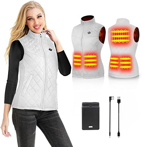 Kintiwe Beheizbare Weste, Beheizte Weste Damen Heizweste mit 12000mAh Powerbank, Beheizbare Jacke Heizjacke Wärmeweste mit 5 Heizzonen und 3 Einstellbaren Temperaturen für Outdoor Wandern Skifahren