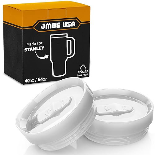 Jmoe USA 40oz & 64oz Sliding Lid for Stanley Adventure Quencher H2.0 Flowstate Tumblers With Handle | Leakproof & Spillproof | Made of BPA and Food-Grade Materials | Dishwasher Safe (White, 2-Pack)