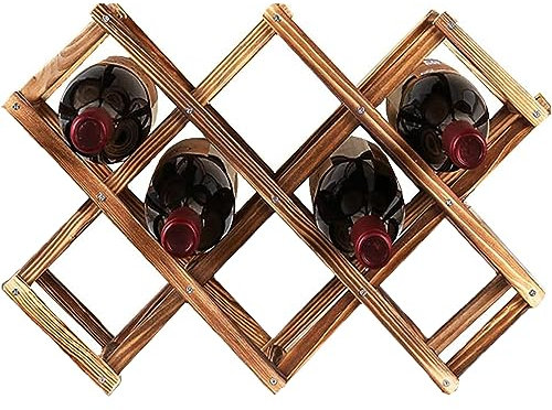 Draduo Weinregal, Weinregal aus Holz, für 10 Flaschen, stapelbare Weinregale, faltbare Tischplatte freistehender Weinflaschenständer, Halter, Ausstellungsregal für Zuhause, Küche, Bar, Schränke
