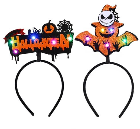 Zoestar Lot de 2 bandeaux lumineux à LED pour Halloween, citrouille, chat noir, toile d'araignée, fantôme, accessoires pour cheveux pour femme, style 1