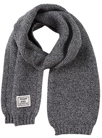 Pesaat Winter Schal Baby Kinder Strickschal 100% Baumwolle Warmes Langer Halstuch Mädchen Jungen Weicher Schön Schals (Schwarz Grau)