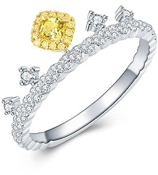 AMDXD Trauringe Weißgold 750 18K, Verlobungsring Hochzeitsring Krone mit Diamant Ring Quadratschliff Gelb, Gr.56 (17.8), Echt Schmuck