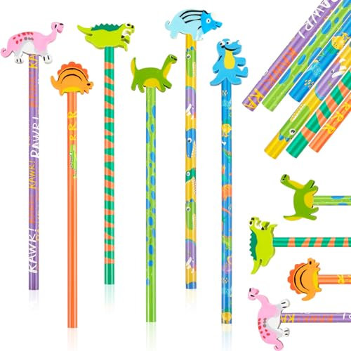 Dianelhall 12 Stück Dinosaurier Bleistifte mit Gummis HB Bleistifte Radiergummi Set für Geburtstag Weihnachten Party Mitgebsel Schule Belohnung Geschenk, 19 x 0,72 cm