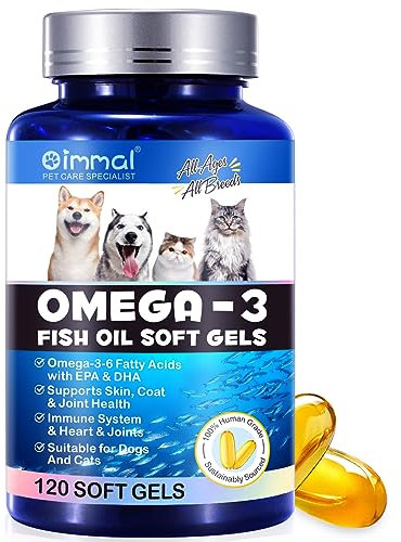 Pets Wild Alaskan Salmon Oil For Dogs, Cats, Dog Supplement Supports Dog Skin And Coat, rich in Omega-3-6 and in EPA and DHA, Food Supplements for Itchy Skin, Coat, Joint Care（120 SOFT GEL）…