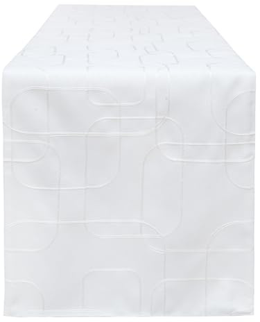 LLCUTESHOP Tischläufer Europäische Weiß 32x275cm,Verdickte Handarbeit Stickerei Doppelte Schicht Rechteckige Tischläufer Leinen Baumwolle Tischläufer, Abwaschbar Hochwertiger Tischläufer