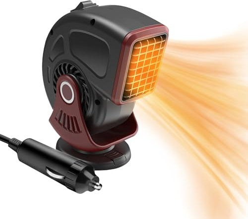 FUFRE Auto Heizung,12/24V Tragbare Kinetische Mini-heizung Mit 360 Grad Drehbaren Basis, Kaltluft-/Heißluft-Doppelnutzung Heizung Für Auto, Windschutzscheibe Defroster Für Alle Auto (Red)