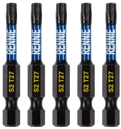 5 x Rennie Tools 50mm Long T27 TX27 Impact Screwdriver Driver Bits Set. Heavy Duty Magnetic Torx Screwdriver Bit Set. Black Oxide Coated Torx Impact Driver Bits. Torx Bit Set.
